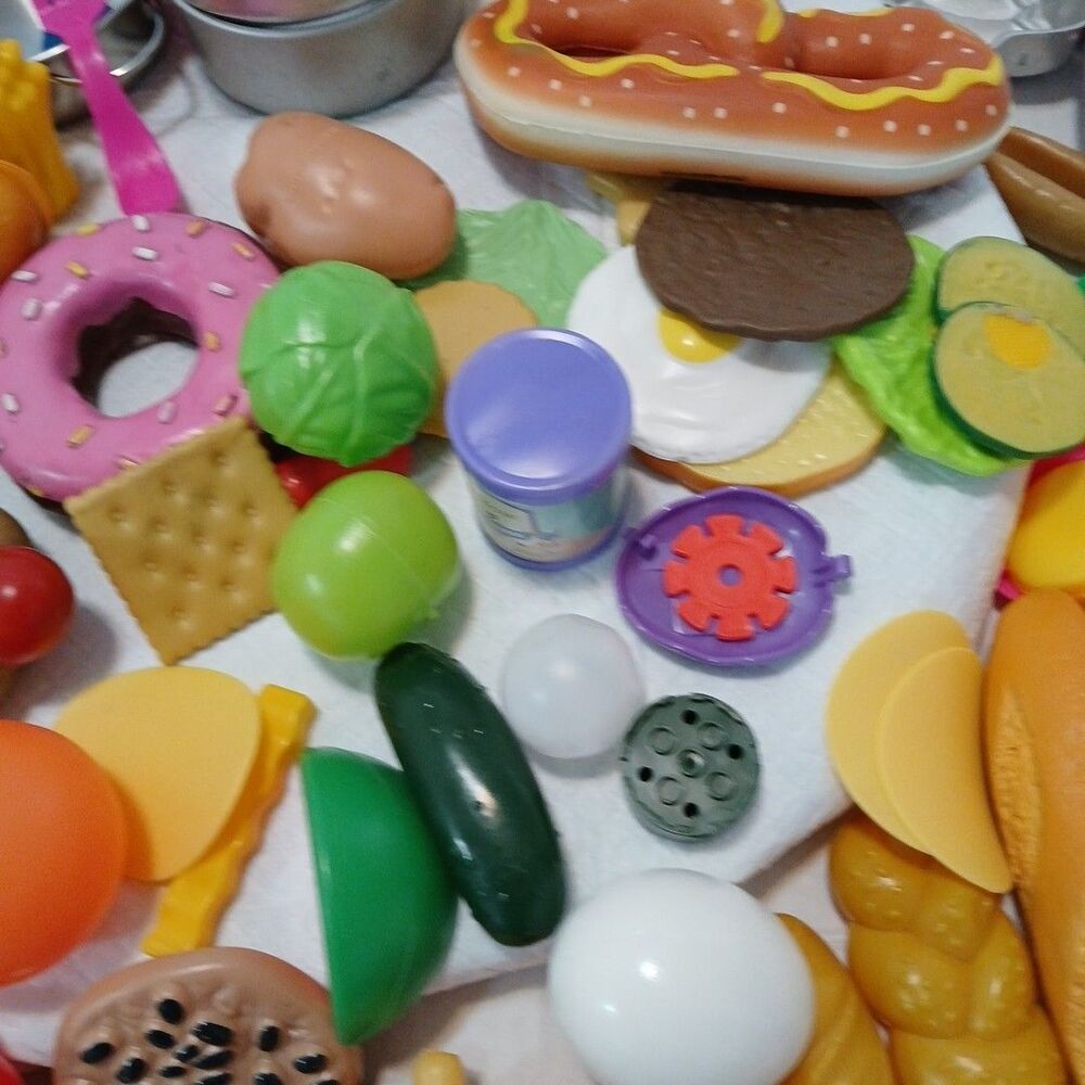 100+ Lot of Kids Pretend Play Toy Food, Dishes, Utensils, Pots, Pans for Kitchen - Picture 8 of 16